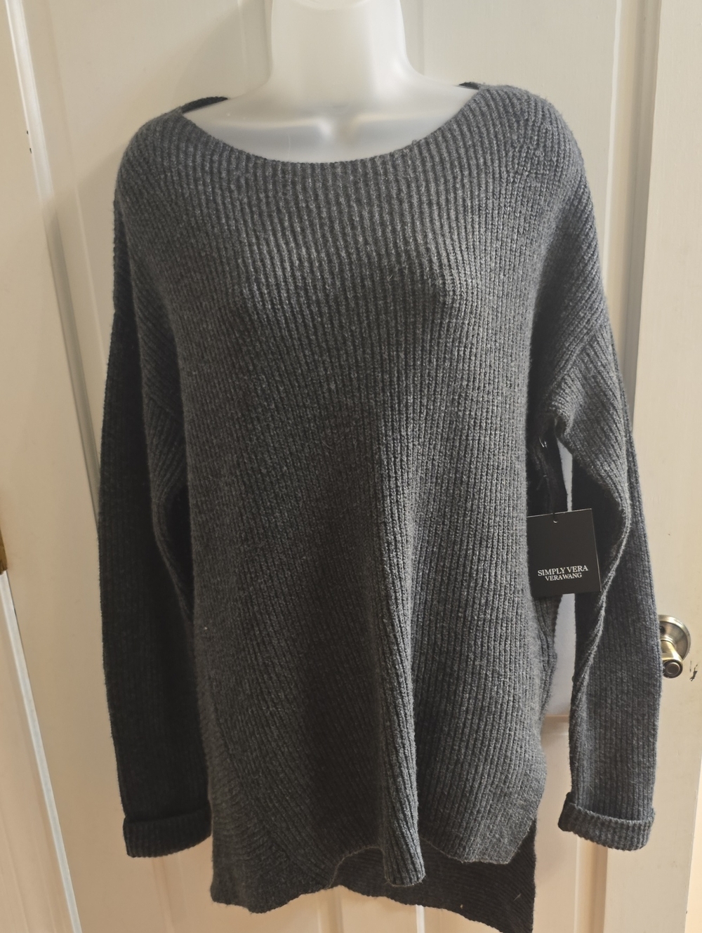 Simply Vera Vera Wang Charcoal Ribbed Sweater